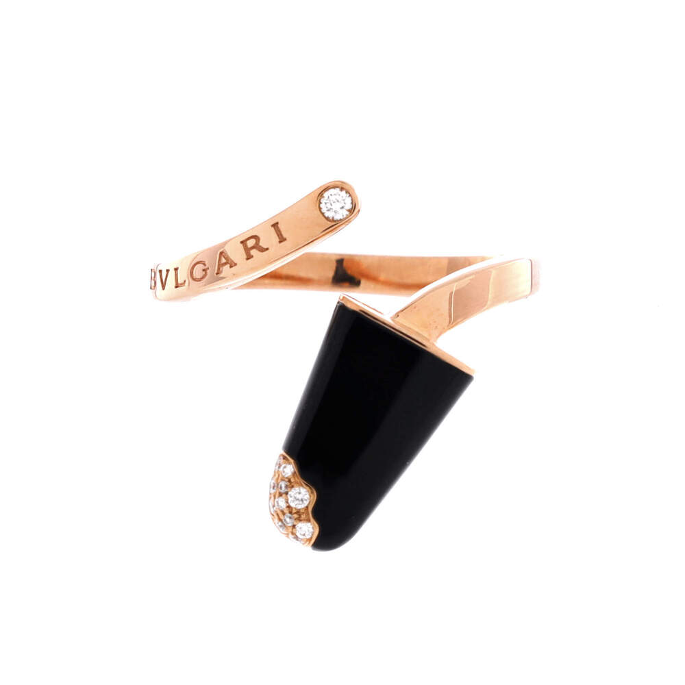 Bvlgari Gelati Ring 18K Rose Gold with Onyx and Diamonds